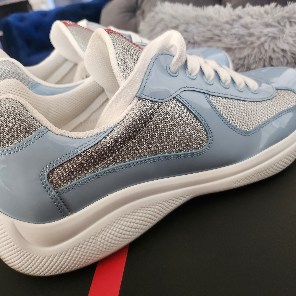 Prada Men's Sneakers in Sky Blue and Gray - Picture 5 of 10